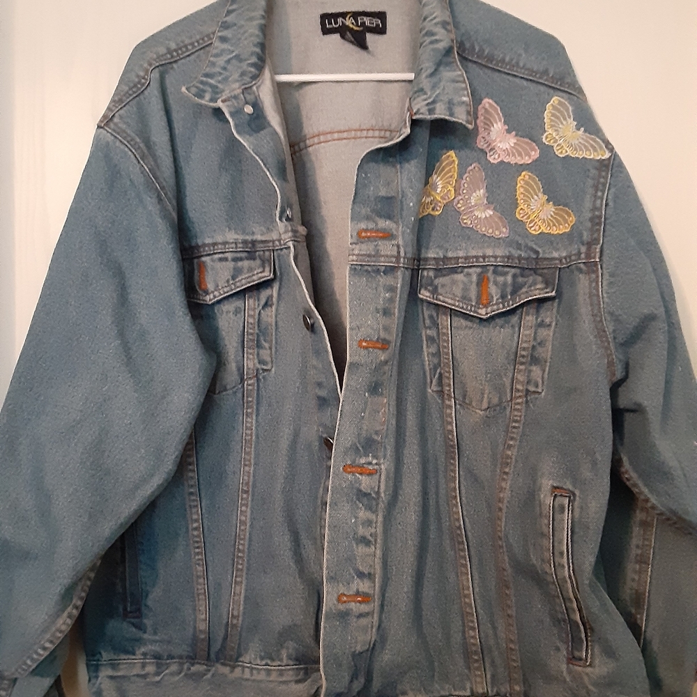 Rare Vintage 3X Denim Jacket Lace Butterflies